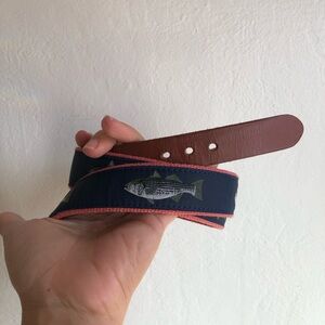Navy and Brown Fish Pattern Belt nautical preppy peach accent size 38